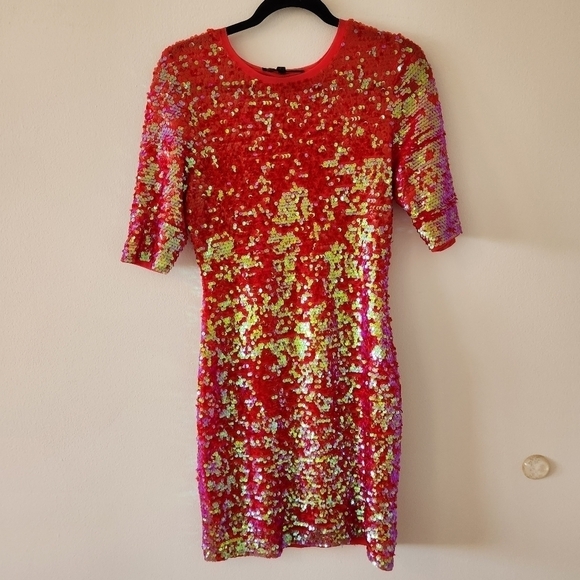 BCBG Max Azria Marta sequin dress, azalea red, sz medium - Picture 2 of 6